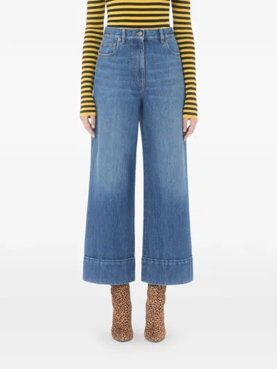 Valentino Cuffed Ankle Jeans With Front Button And Zip Closure In Blue