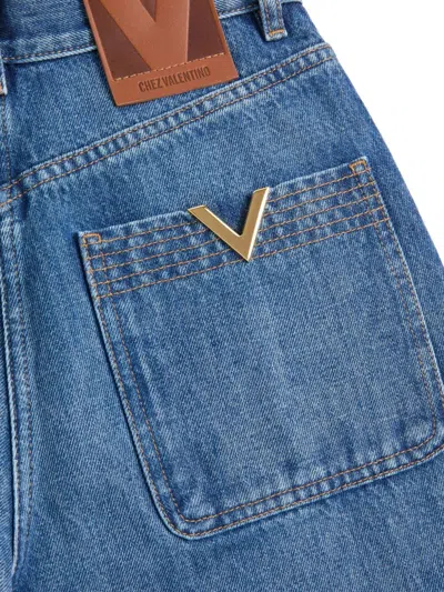 Valentino Cuffed Ankle Jeans With Front Button And Zip Closure In Blue