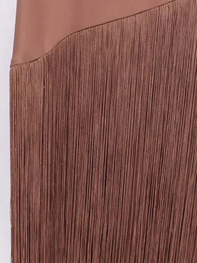 Pinko Brown Dress With Asymmetrical Design And Fringes In Tech Fabric Woman