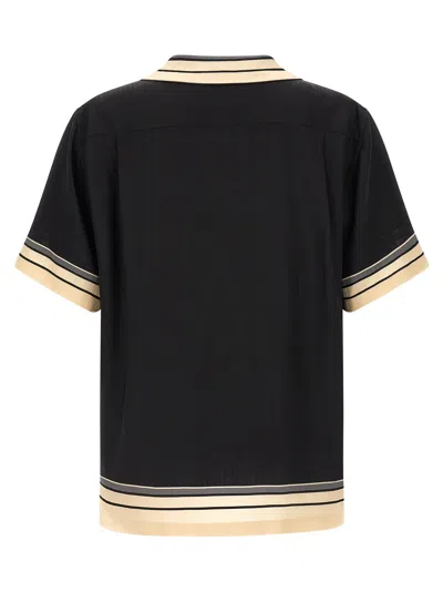 Dolce & Gabbana Men Hawaii Shirt With Logo And Striped Print In Black