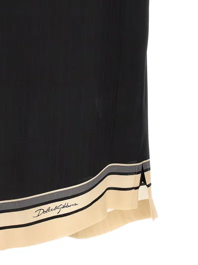 Dolce & Gabbana Men Hawaii Shirt With Logo And Striped Print In Black