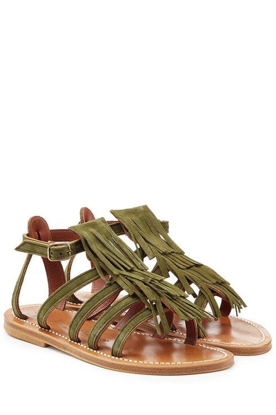 Kjacques Suede Sandals With Fringe In Green