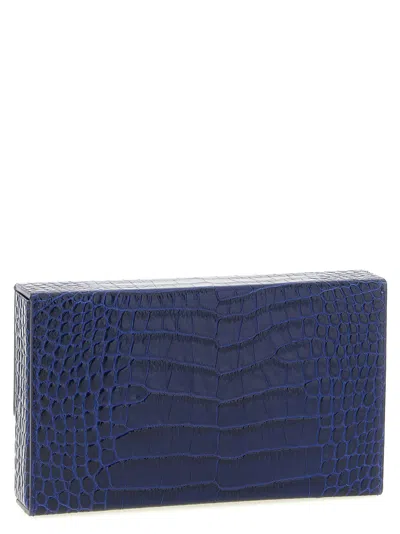 Tom Ford Rectangular Clutch Crocodile Texture Gold Hardware In Blue