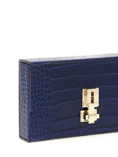 Tom Ford Rectangular Clutch Crocodile Texture Gold Hardware In Blue