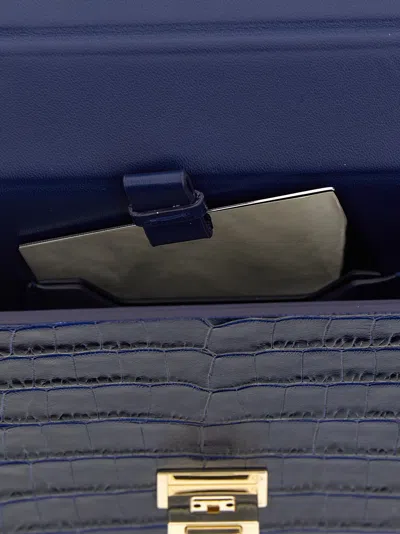 Tom Ford Rectangular Clutch Crocodile Texture Gold Hardware In Blue