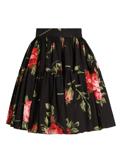 Dolce & Gabbana Black Mini Skirt With Floral Print Dolce E Gabbana