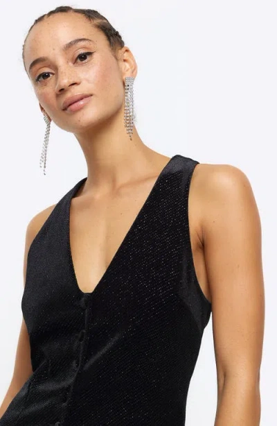 River Island Sparkle Button Front Waistcoat In Black