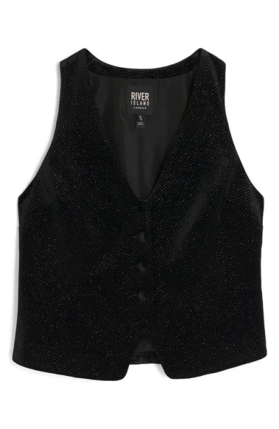 River Island Sparkle Button Front Waistcoat In Black