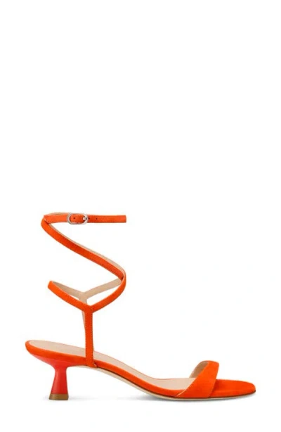 Stuart Weitzman Nudist Suede Ankle-strap Kitten Sandals In Orange