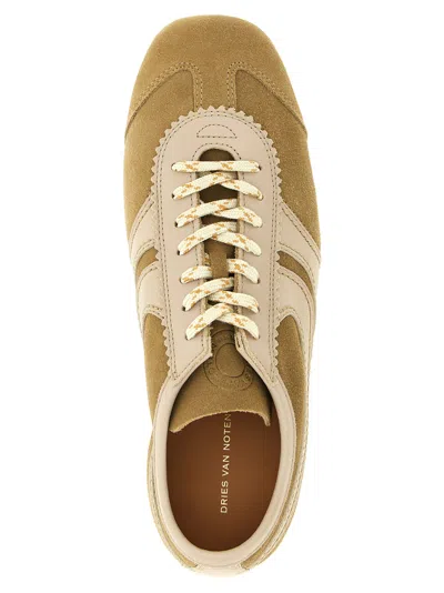 Dries Van Noten Women Beige Low-top Sneakers With Two-tone Lace-up In Suede Woman In White