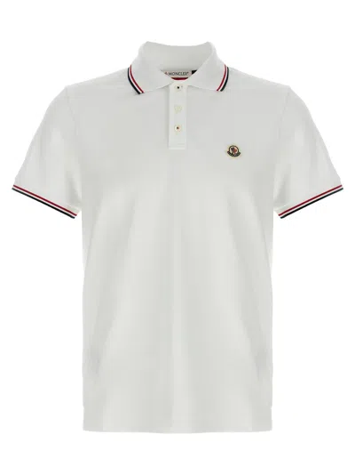 Moncler Cotton Piquet Polo Shirt With Tricolor Trim In White