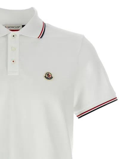 Moncler Cotton Piquet Polo Shirt With Tricolor Trim In White