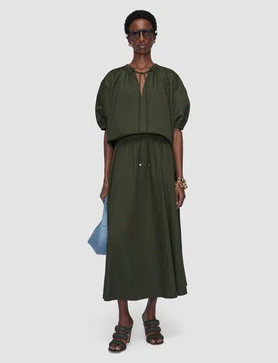 Joseph Womens Palm Leaf Manar Elasticated-waist Cotton-sateen Midi Skirt In Green