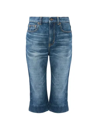 Chloé Straight Trousers Belt Loops Contrast Stitching In Blue