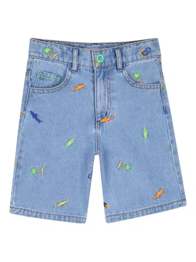 Billieblush Embroidered Denim Bermuda Shorts In Blue