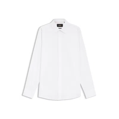 Hugo Boss Slim-fit Shirt In Italian-made Performance-stretch Jersey In White