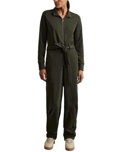 Reiss Khaki Belted Loopback-jersey Jumpsuit In Green