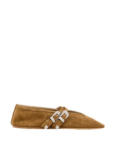 Le Monde Beryl Pointed Suede Ballet Flats With Straps In Brown