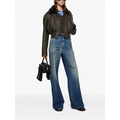 Acne Studios Shearling Bomber Jacket In Brown