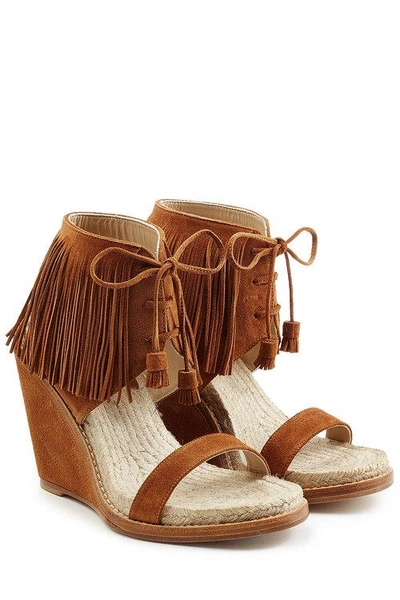 Paul Andrew Fringed Suede Sandals In Brown