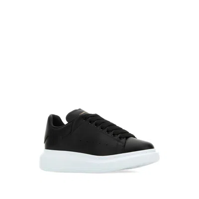 Alexander Mcqueen Black Low Top Sneakers With Logo Lettering On Tongue And Heel In Leather Woman In Multi