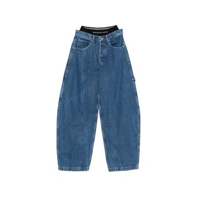 Alexander Wang Alexanderwang. T Prestyled High Rise Oversized Jeans With Logo Elastic In Deep Blue