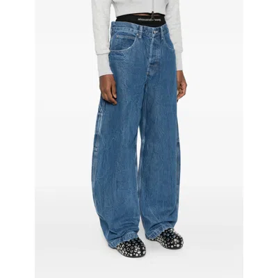 Alexander Wang Alexanderwang. T Prestyled High Rise Oversized Jeans With Logo Elastic In Deep Blue