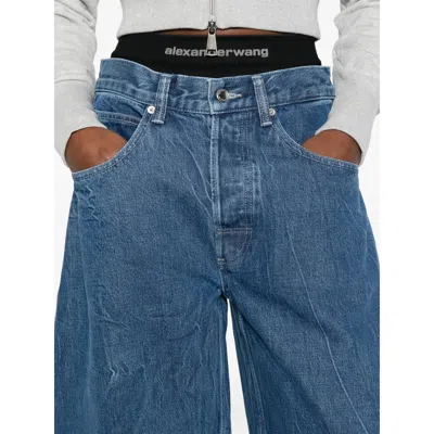 Alexander Wang Alexanderwang. T Prestyled High Rise Oversized Jeans With Logo Elastic In Deep Blue