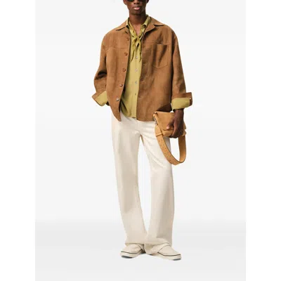 Ami Alexandre Mattiussi Suede Oversize Shirt Long Sleeves Chest Pocket In Brown