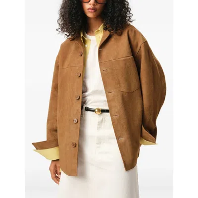 Ami Alexandre Mattiussi Suede Oversize Shirt Long Sleeves Chest Pocket In Brown