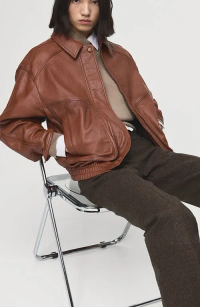 Mango London Oversize Leather Jacket In Multi