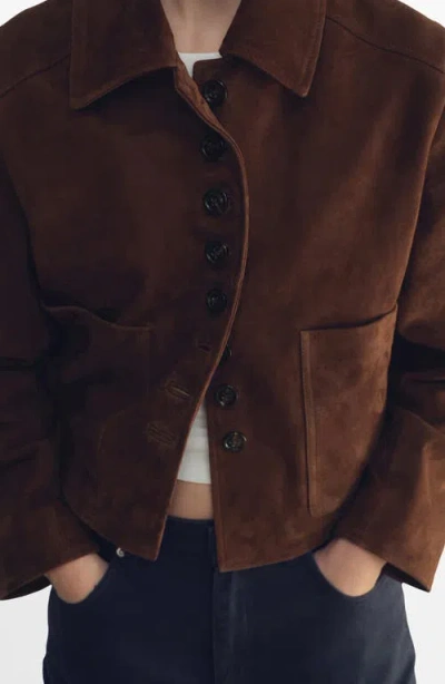 Mango Suede Button Front Crop Jacket In Brown