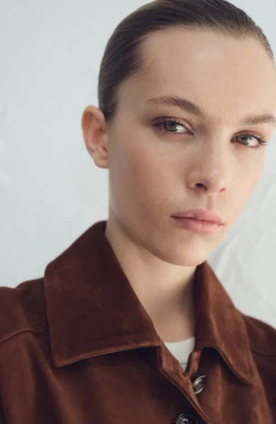 Mango Suede Button Front Crop Jacket In Brown