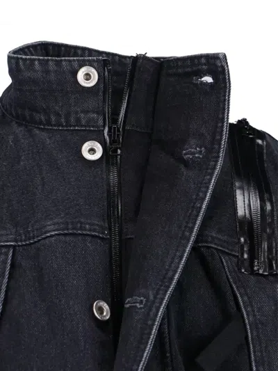 Sacai High Collar Jacket Adjustable Drawstring Front Pockets In Black