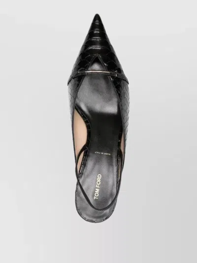 Tom Ford Semi Shiny Printed Python Bc Slingback In Black