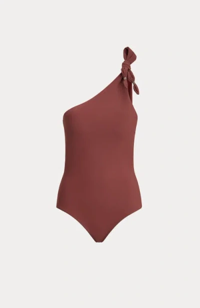Brunello Cucinelli One Shoulder Swimsuit High Cut Embellished Knot In Burgundy