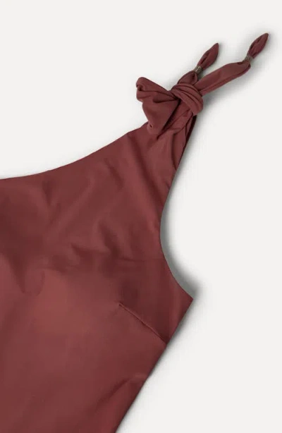 Brunello Cucinelli One Shoulder Swimsuit High Cut Embellished Knot In Burgundy