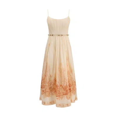 Zimmermann Wanderlust Corset Midi Dress In Coral Toile In Brown