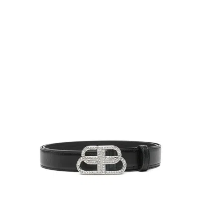 Balenciaga Logo-buckle Leather Belt In Black
