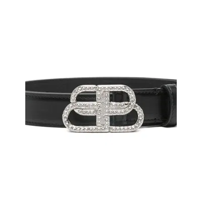 Balenciaga Logo-buckle Leather Belt In Black