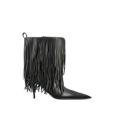 Balenciaga Avenue Fringe Ankle Boots Pointed Toe Pull Tab In Black