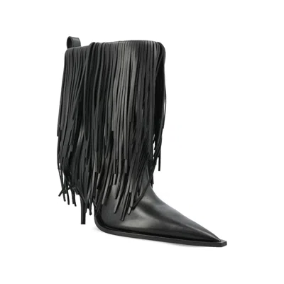Balenciaga Avenue Fringe Ankle Boots Pointed Toe Pull Tab In Black