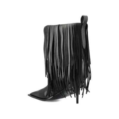 Balenciaga Avenue Fringe Ankle Boots Pointed Toe Pull Tab In Black