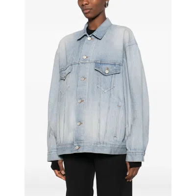 Balenciaga Collared Regular Jacket Long Sleeves Pockets In Blue
