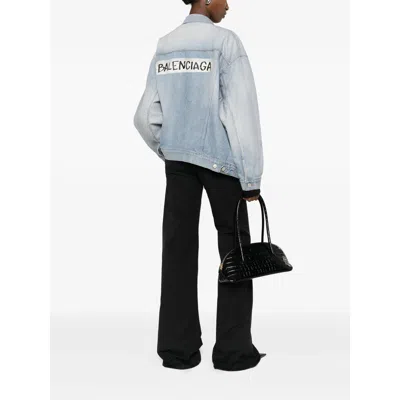Balenciaga Collared Regular Jacket Long Sleeves Pockets In Blue