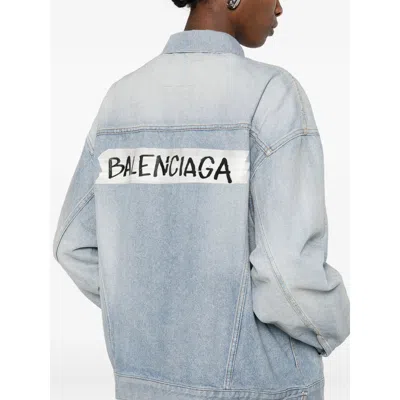 Balenciaga Collared Regular Jacket Long Sleeves Pockets In Blue