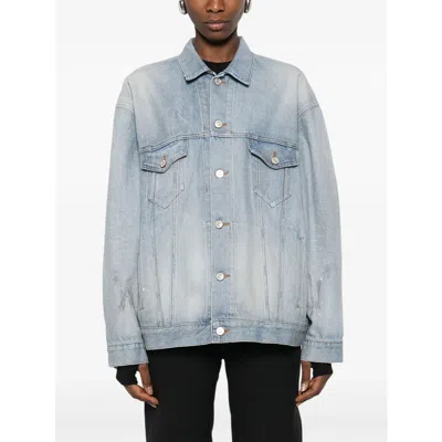 Balenciaga Collared Regular Jacket Long Sleeves Pockets In Blue