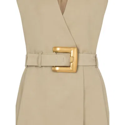 Balmain Wrap Cotton Gabardine Dress Belt Detail In Neutral