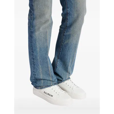 Balmain Calfskin Logo Motif Lace-up Sneakers With Black Heel Counter In Multi