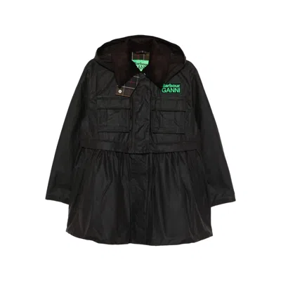 Barbour Dark Brown Jacket With All-over Stripe Motif And Logo Patch On The Front In Waxed Cotton Woman
